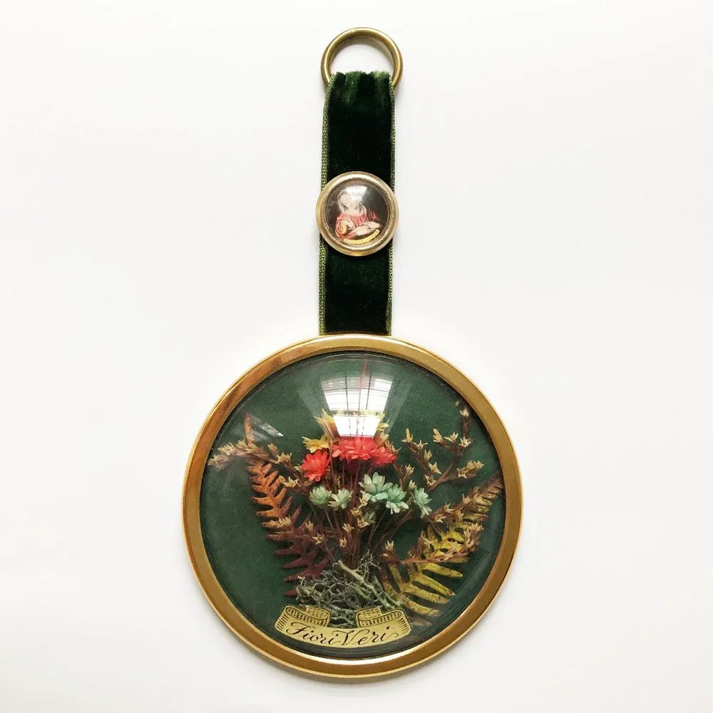 Rare vintage collectible wall pendant real dried flowers, Italian antique art